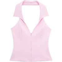 2025 Woman Zipper Decorate Solid Slim Top Summer Women Chic Sexy V-Neck Sleeveless Backless Suspender Top Streetwear