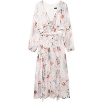Female Beach Style Long Dress Print V Neck Long Sleeves Hollow Out Waist Decorate Zipper Autumn Dresses Woman 2025 Trendy