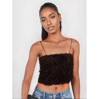Women Fashion Sexy Brown Three-Dimensional Flower Fluffy Mesh Zipper Camisole Top Female Elegant Backless Sleeveless Top