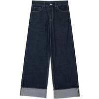 2025 Women New Fashion Solid Rolled Hem Pocket Denim Trousers Female Elegant High Street Zipper Casual Ankle Length Jeans