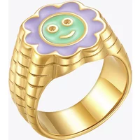 Cute Sun Bloom Smile Ring For Women Gold Color Rings Stainless Steel Fashion Jewelry Halloween Anel Masculino R214120