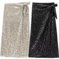 Women's Skirt Sequined Wrap Skirt Women Ruffle Long Skirts Summer Autumn Black High Waist Dance Skirt Elegant Sexy Skirts