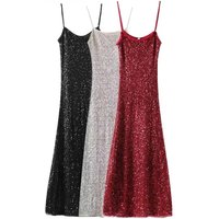 Women's Fashion Sequin Sling Dress Female Summer Chic Elegant O Neck Sleeveless Evening Party Dresses Vestidos Mujer
