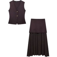 Female Set V-Neck Sleeveless Single Breasted Knitted Vest+High Waist Side Zipper Skirt Autumn Suits Woman 2025 Trendy