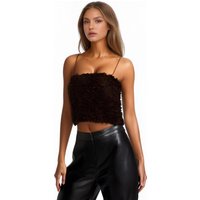 Women Fashion Sexy Brown Three-Dimensional Flower Fluffy Mesh Zipper Camisole Top Female Elegant Backless Sleeveless Top