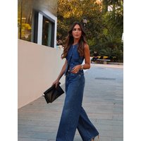 2025 Summer Women Fashion Denim Trousers Suits V Neck Slim Short Vest Top + Commute Office Lady Female Wide Leg Long Pant