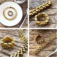 Punk Watchband Bracelets For Women Stainless Steel Gold Color Armband Bangles 2025 Fashion Jewelry Friends Gifts B2165