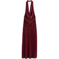 Woman Summer Red Velvet Long Evening Party Dresses Women Fashion Sleeveless Backless Halter Neck Sexy Ruched Midi Dress