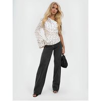 Women's Fashion Shoulder Padded Polka Dot Print Asymmetric Top Female Elegant Zipper Single Shoulder Sleeve Casual Top