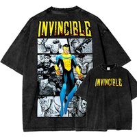 Invincible Anime Lover Washed T-shirt Year round clothing high quality personality Clothes Plus Size Unisex New Model Couples tee M gray