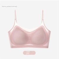 Ultra-Thin Breathable Ice Silk Top Bra Women's Seamless Back Halter Vest Wrap Bra Small Chest Together XL pink