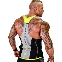 Mens Bodybuilding Tank Tops Gym Fitness Sleeveless Shirt Cotton Casual Singlet Vest XXL black/yellow