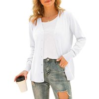 Women's Basic Long Sleeve Button Front Cardigan Sweater Knit Coat Tops Outerwear XXXL white
