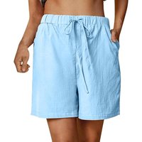 Women's Summer Casual Shorts Drawstring Solid Color Cotton Linen Short Pants Female Loose Straight Jogging Outdoor Streetwear XXXL blue