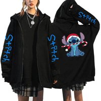 Oversized Y2k Zip-up Hoodie Disney Women's Lilo & Stitch Costume Winter Clothes Woman Long Sleeve Warm Jacket Zip-up Street Tops 2XL gray