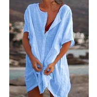 Plus Size Casual Beach Wear Dress with Short Sleeves and Button Closure 6XL blue