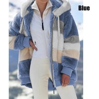 Winter Women's Fashion Hooded Warm Loose Jacket for Women Patchwork Outerwear Zipper Ladies Plus Size Sweaters XXXXXL blue