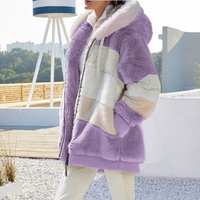 Winter Women's Fashion Hooded Warm Loose Jacket for Women Patchwork Outerwear Zipper Ladies Plus Size Sweaters XXXXXL purple