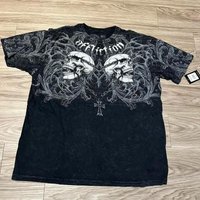 2025 New Affliction Red shirt Harajuku Hip Hop Round Neck Oversized T Shirt Casual Tops Men Women Short Sleeved Gothic Clothing 5XL gray