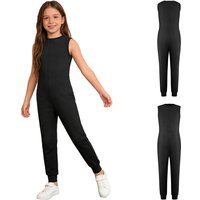 Unisex Kids Adaptive Full Body Jumpsuit Round Neck Sleeveless Solid Color Back Invisible Zipper for Special Needs Care 13-14 Years black