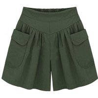 Women Fashion Summer Loose Casual Shorts Elastic Waist Beach Shorts Solid Color Breathable Wide Legs Pants XXXXXXL army green
