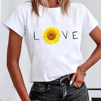Short Sleeve Leopard Love Letter Trend Women's Print Tee Top Summer Fashion Tshirt Woman Female Basic T Clothing Graphic T-shirts XXL white