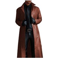 Men Faux Leather Trench Fashion Long Sleeve Autumn Windbreaker Coat Slim Leather Long Leather Jacket Men's Jacket Outwear XS dark brown