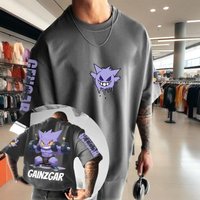 Animation Derivatives Gengar Printing T-shirt Men's and Women's Summer Oversize Loose Cotton Street Trend Brand Top 3XL gray