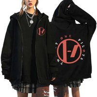 Rock Band Twenty One Pilots Vintage Zippered Hoodie Men Women Sweatshirt Casual Long Sleeve Streetwear Zipper 3XL brown
