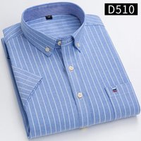 New Men's Social Shirt Short Sleeve 100% Pure Cotton Oxford Soft Buttoned Plaid Formal Male Clothes Pocket Social Shirt S-7XL 43 gray