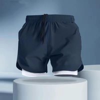 2026 Men's Quick-Dry Faux Two-Piece Mid-Length Sports Shorts for Summer XL gray