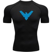 Men's Compression Quick Dry Workout T Shirt, Breathable Stretchy Athletic Running Gym Tops with Stylish Blue Bird Pattern Sports Training Daily Wear XXXL black