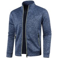 Autumn Winter Men's Zipper Knit Long Sleeves Thin Cashmere Fashion Top Sweater Coat XL Dark blue