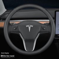 Tesla Steering Wheel Covers: Genuine Leather, Anti-Slip, All-Season, Fits Model 3/Y/X/S 38cm