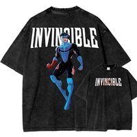 Invincible Anime Lover Washed T-shirt Year round clothing high quality personality Clothes Plus Size Unisex New Model Couples tee XXXL black