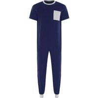 Unisex Adaptive Jumpsuit Crew Neck Short Sleeve Back Zipper Jogger Pants One Piece Romper Special Needs M navy blue