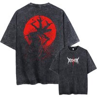 Anime Berserk Guts Acid Tshirt Retro Vintage Washed Graphic Tees Men Harajuku Cotton Casual Short Sleeve Tshirt Tops Unisex L black
