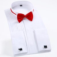 6XL Men's French Cuff Dress Shirt Long Sleeve Winged Collar Dress Shirt Men's Wingtip Tuxedo Formal Shirts Party Dinner Wedding M red