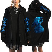 Oversized Y2k Zip-up Hoodie Disney Women's Lilo & Stitch Costume Winter Clothes Woman Long Sleeve Warm Jacket Zip-up Street Tops 3XL blue