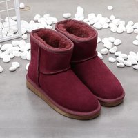 Winter Leather Classic Snow Boots Women Snow Boots Women's Cow Leather Ankle Boots Plus Size Women Shoes Flat Bottom with Plush Cotton Boots 34 wine red