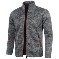 Autumn Winter Men's Zipper Knit Long Sleeves Thin Cashmere Fashion Top Sweater Coat L dark grey