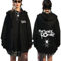 Rock Band My Chemical Romance Mcr Dead Zipper Hoodie Black Parade Punk Emo Zip Up Sweatshirt Men Fashion Vintage Hoodies Coats XXXL gray