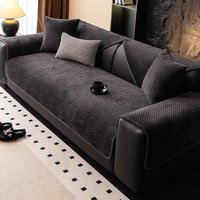 Winter Flannel Sofa Cover Non Slip Warm Universal Couch Cushion Cover Luxury Plush Sofa Slipcover For Living Room 90*90cm black