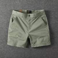 Summer Men's Slim Fit Straight Shorts Men Casual Workwear Beach Shorts Male Elastic Waist Multi Pockets Sportwear Men Cotton Pants 38 green