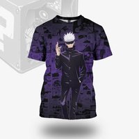 Summer Round Neck 3D Japanese Anime Jujutsu Kaisen Gojo Printed Top Fashionable Casual Short Sleeved Children's Boy T-shirts 130 white