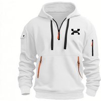 2025 Men's Fleece Hooded Jacket with Tassel Decor and Printed Logo - Casual Spring/Autumn Sweatshirt M white