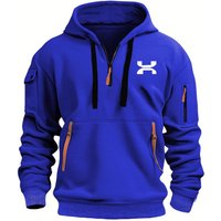 2025 Men's Fleece Hooded Jacket with Tassel Decor and Printed Logo - Casual Spring/Autumn Sweatshirt S blue