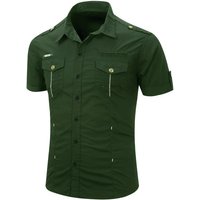 New Fashion 2026 Men's Casual 100% Cotton Military Tactical Shirt Summer Short Sleeve Solid Color Cargo Work Shirts with Pocket L army green