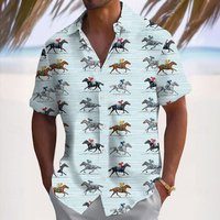Kentucky Derby Men's Striped Horse Racing Shirt Summer Shirt Button Up Shirt Short Sleeve 2XL gray