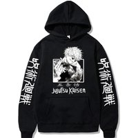 Jujutsu Kaisen Hoodie Anime Gojou Satoru Print Harajuku Man Clothes Fleece Hoodies Hooded Pullovers Tops Loose Long Sleeves XXL black